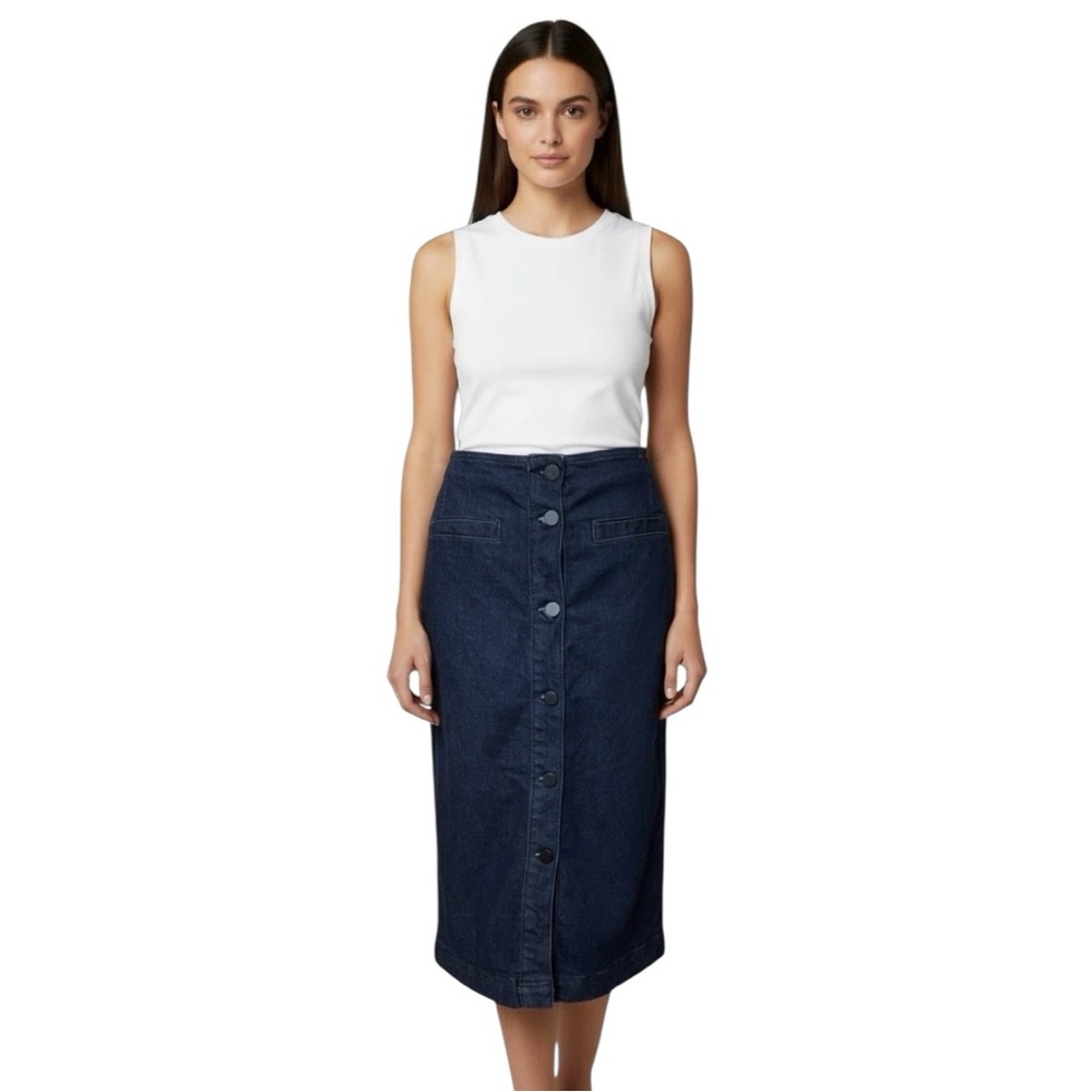 Jaeger Dark Wash High Waist Denim Button Front Midi Pencil Skirt Women’s Size 6